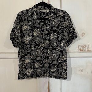 John Ashford Men's Black and White Floral Shirt